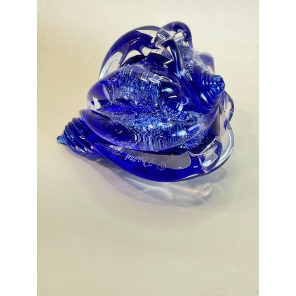 Cobalt Blue Shimmering Silver Art Glass Shell Figure Paper Weight Thames Glass - Picture 9 of 12